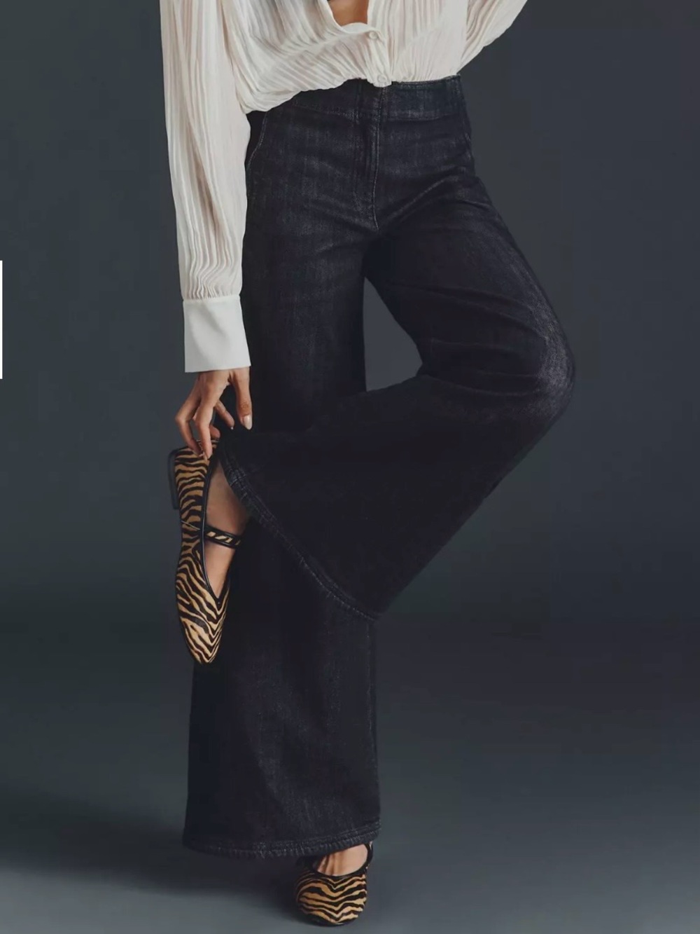 Maeve Black Scallop High-Rise Wide-Leg Jeans
